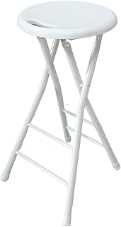 Taburete de bar plegable con asa, silla alta plegable compacta con patas de acero para adultos, color blanco, 71 cm