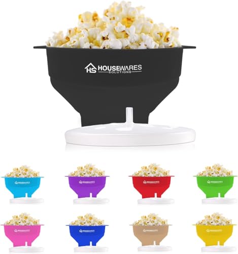 Image of Collapsible Silicone Microwave Hot Air Popcorn Popper Bowl With Lid and Handles (Black)