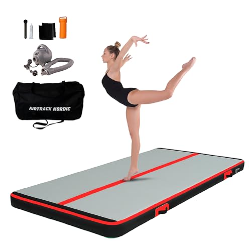 AirTrack Nordic Carbon - Air Track Matte 3m/4m/5m/6m/8m mit Luftpumpe, Aufblasbare Gymnastikmatte Zuhause, besten für Gymnastik & Cheerleading, 1.5m breit & 15cm dick Air Tracking Matte, Turnmatte