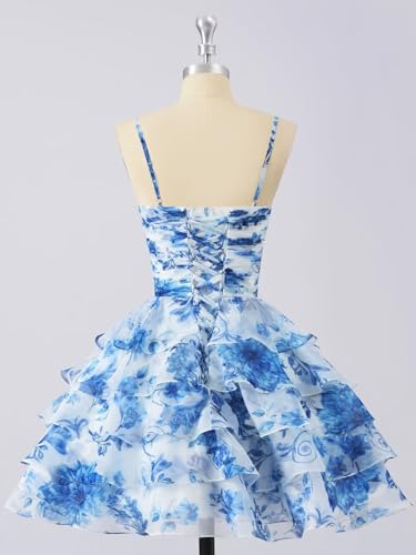 SoDigne Tiered Ruffles Short Homecoming Dresses with Bow Corset Floral Print Mini Cocktail Party Gown4