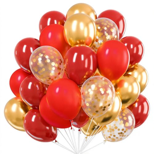 Image of PartyWoo Red and Gold Balloons 66pcs 12 10 Inch Matte Red Burgundy Metallic Chrome Gold Confetti Balloons for Graduation Baby Shower Birthday New Year's Eve Anniversary Christmas Party Decorations