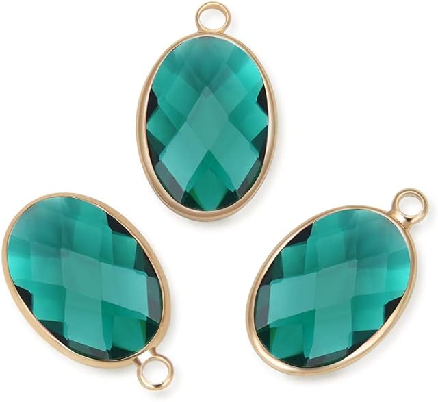 10pcs Adabele Grade A May Emerald Green Birthstone Charms 18mm Gold Plated Oval Crystal Pendant Drop Beads for Jewelry Craft Making CCP6-G5