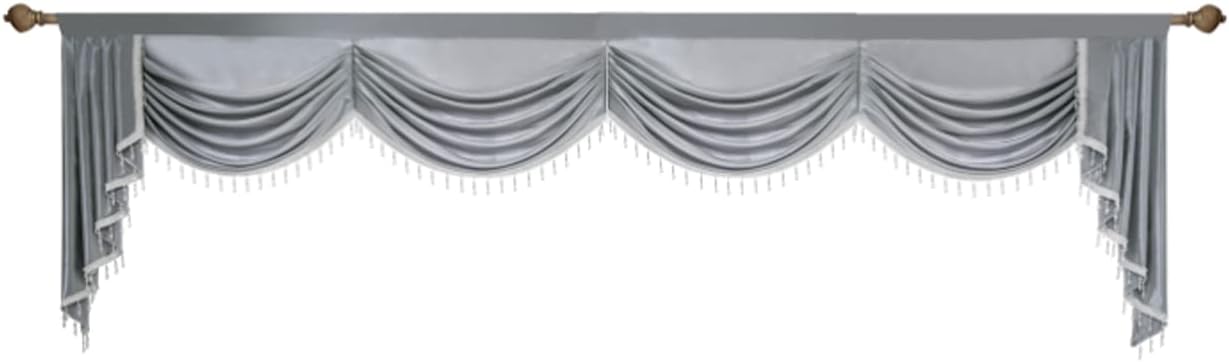 Luxury Valances for Living Room with Beads Crystals Grey Waterfall Swag Waterfull Valance Bedroom Dining Room Curtains Tulle Kitchen Large Window Vertical Blinds Door Rod Pocket 1 Panel(98in, Grey)