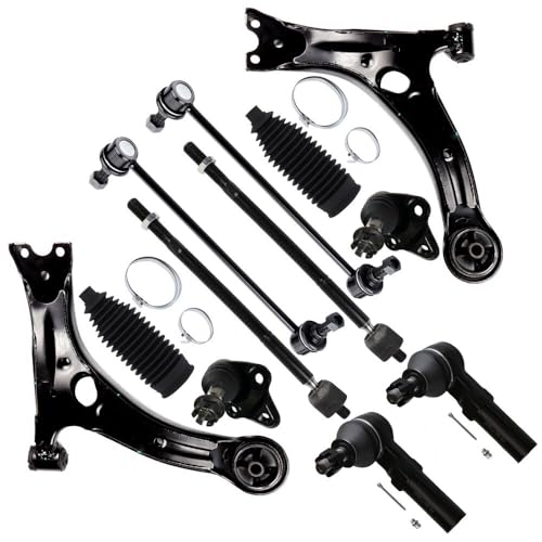 SAFETY RECALL 20TA08 - Potential Loss of Vehicle Control due to Front Lower Suspension Arm Separation - 2019-2020 Toyota RAV4 & RAV4 Hybrid 13 12-PC SET Suspension Kit for 2009-2013 for Toyota Corolla Front Lower Control Arm Lower Ball Joint Inner Outer Tie Rod End w/Boot Sway Bar End Link