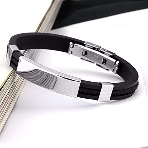 Pulseira Masculina Preta Em Silicone Couro E Aço Inoxidável