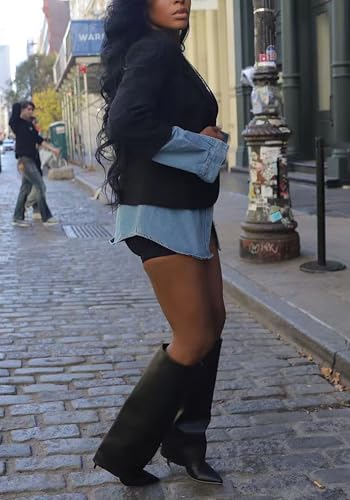 Casual Denim Jackets for Women,Long Sleeve Button Patchwork Suit Jacket Lapel Business Blazers3