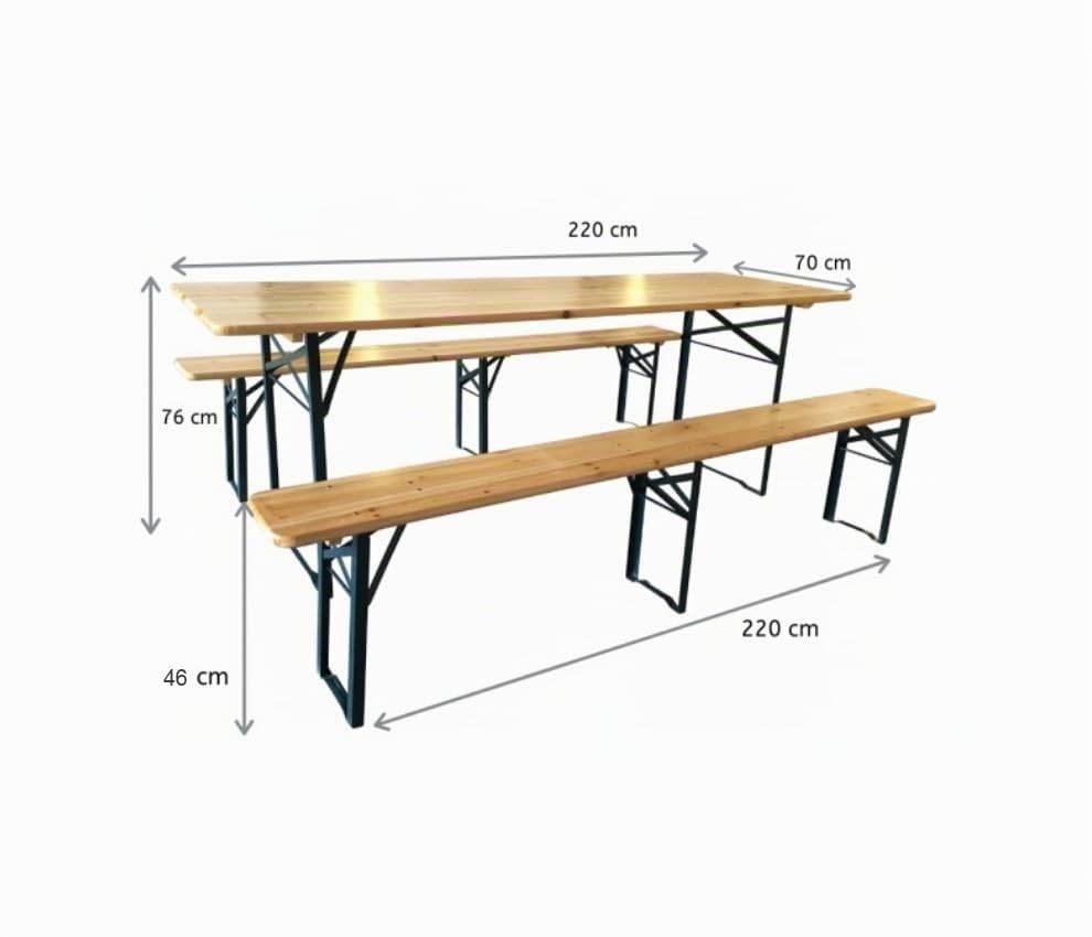 GrecoShop Set Birreria con Tavolo e Panche Pieghevoli in Legno