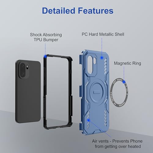 Image of amazon basics Back Case Cover for OnePlus 15R 5G | Magnetic Case with Built-in Metal Ring | Supports MagSafe Charger, Wallet & Car Mount | Shockproof Hybrid PC + TPU | Blue