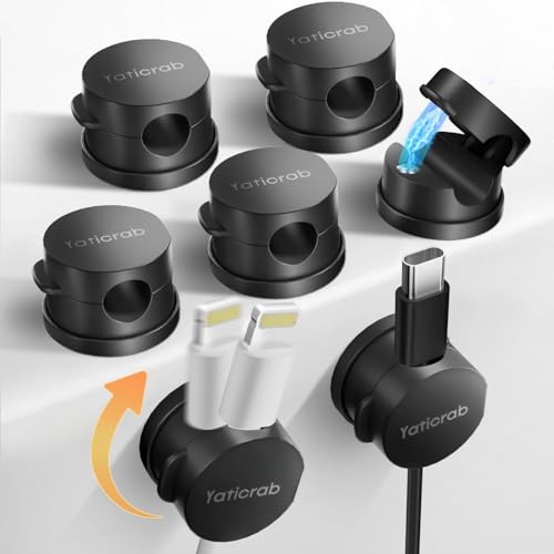 Abrazaderas para gestión de cables, paquete de 7 organizadores de cables negros, sujetadores de cables para escritorio compatibles con cables de 0 a 8 mm