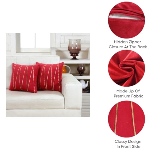 Image of Amazon Brand - Umi Gold Leather Striped Pack of 2 Throw Pillow Covers Velvet Decorative Cushion Covers Cases for Sofa Bedroom Livingroom Car 22 x 22 in Wine Color