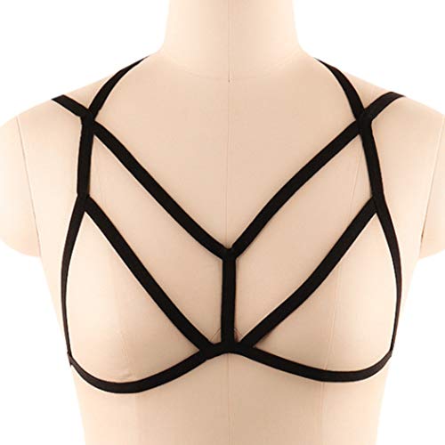 Goth Harness Bra Body Chain Punk Cage Elastic Bra Body Belt Hollow Harness Lingerie for Women (Black)2