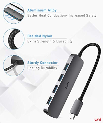 Uni Usb C To Usb Hub 4 Ports, Aluminum Usb Type C To Usb Adapter With 4 Usb 3.0 Ports, Thunderbolt 3 To Multiport Usb 3.0 Hub Adapter For Macbook Pro/Air 2020/2019, Ipad Pro, Dell, Chromebook And More #TOP4