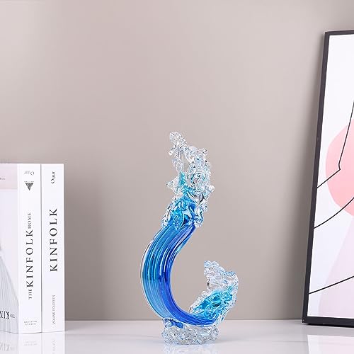 Escultura de Ola de Vidrio Azul para Decoración Hogar miniatura 5