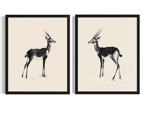 Antelope Black and White Art Print Poster, Vintage Sketch Drawing