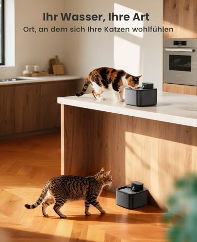 oneisall katzenbrunnen kabellos, 2.2 L trinkbrunnen für Katze kabellos mit bewegungsmelder, 20 dB ultraleise integrierte SilentFlow™-Pumpe, batteriebetrieben für Katzen, leicht zu reinigen, Schwarz