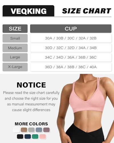Image of VEQKING Seamless V-Neck Women Sports Bras, Padded Cross Back Wireless Low Impact Workout Yoga Bras for Small Chests, 3 Pack