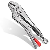 Arrow 5' Curved Jaw Locking Pliers with Screw Extractor, CR-MO Steel, One-Hand Release Locking Pliers, Adjustable Screw, Ergonomic Anti-Slip Handle for Twisting, Welding and Pin Removal