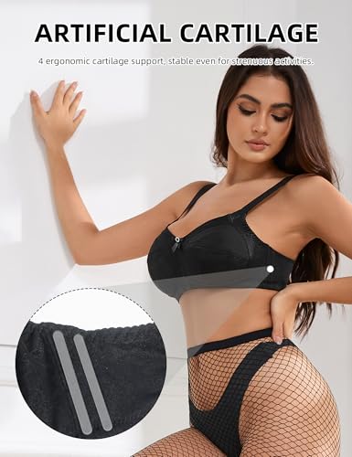 ohmydear Women's Non Wired Full Coverage Bras Non Padded Everyday Ladies T-Shirt Minimiser Bra Wide Straps Breathable Mesh Soft Cup Comfort Bralette, 38D Black - Image 6