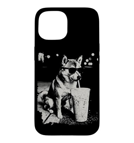 Carcasa para iPhone 15 Shiba Inu Beber Café Helado Divertido Animal Perro Meme Humor