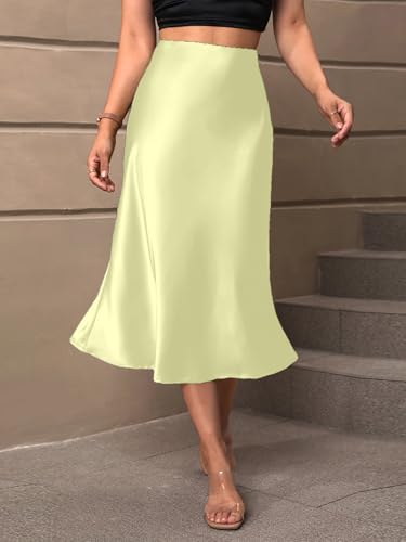 Image of KATECLO Women's Satin Midi Skirt High Waist Elegant A-Line Slip Skirt | Soft Silky Casual