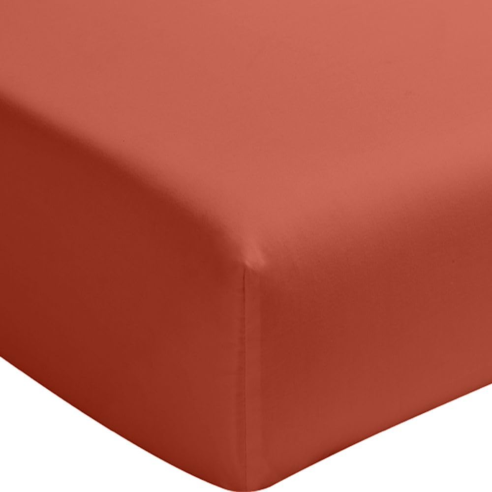 Drap housse 180x200 percale de coton lavé anti-pli pour grand lit