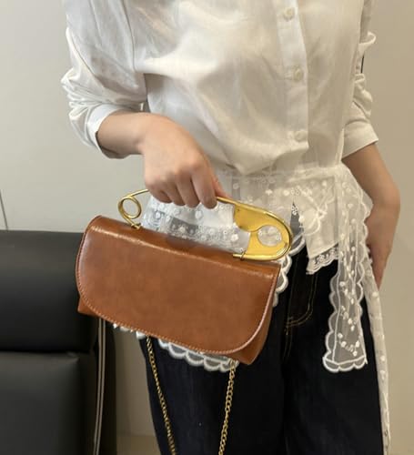 Vegan Leather Evening Bag for Women Large Pin Handle Shoulder Bag with Flap 2025 Trendy Chain Crossbody Satchel Purse3