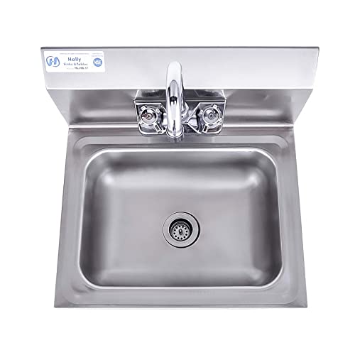 Hally Stainless Steel Sink For Washing With Faucet, Nsf Commercial Wall Mount Hand Basin For Restaurant, Kitchen And Home, 17 X 15 Inches #TOP1