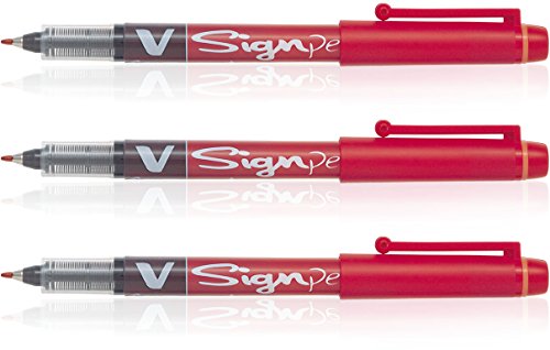 Image of Pilot 019594 V Sign Pen (Red-Pack Of 3)|Fine,Medium