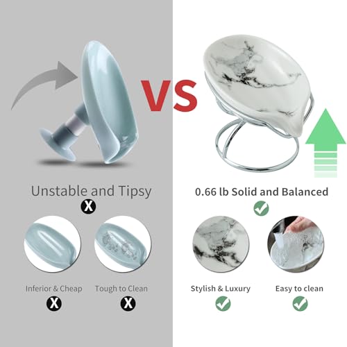 Dobbyby Leaf-Shaped Soap Dish – Ceramic Soap Bar Holder with Self-Drainage System – Bar Soap Holder for Shower, Bathroom Sink, Kitchen – Soap Dish with Stainless Steel Stand (White-Sliver-2 Pack) by Dobbyby - Used condition - Image 2