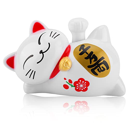 HERCHR Lucky Cat, Solar Powered Cute Waving Cat Fengshui Cat Decor Estatua de Gato para el Coche Fortune Cat for Home Display