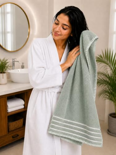 Image of Kiyro 100% Cotton Towels for Bath | Towels for Bath Large Size Bath Towel - Soft & Absorbent | 500 GSM | Towel for Men /Women | Urban Comfort | 70 cms x 140 cms Purple.Sweet.pop (Olive Green)