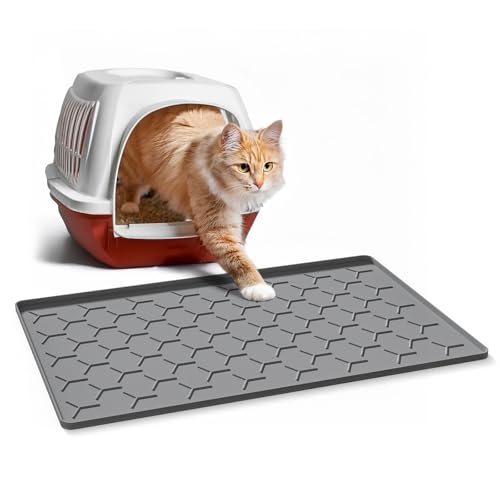 Image of Garoopion Silicone Cat Litter Mat 24x16 inch, Easy to Clean, Dark Gray