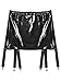 ACSUSS Womens Wet Look Patent Leather Garter Belt High Waist Suspenders with Six Metal Buckle Clips Black Large