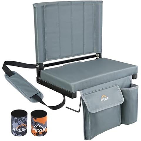 APEXUP Stadium Seats with Back Support, Portable Bleacher Seat with Large Pocket and Cup Holder, Wide Stadium Chair for Sports Events and Concerts (Grey) Cover