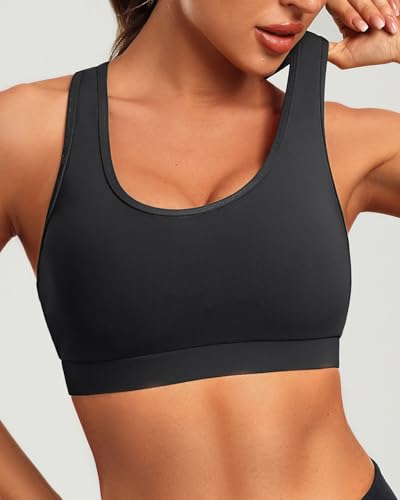 Holipick Women's Sports Bra Bikini Tops Racerback Swim Top Scoop Neck Bathing Suits Top Modest Padded Crop Tops Swimsuit Only3