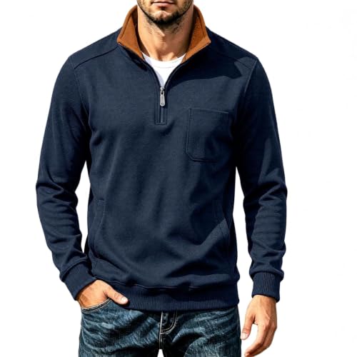Elneeya Mens Long Sleeve Shirts Fleece Textured Retro Quarter Zip Pullover - image 1