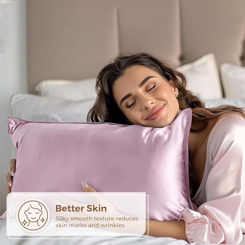Image of Satin Pillow Cover with Silk Bonnet & 3 Premium Scrunchies - Hair & Skin Care Set for Women - Anti-Frizz Sleeping Combo - Gift Pack (Rose)