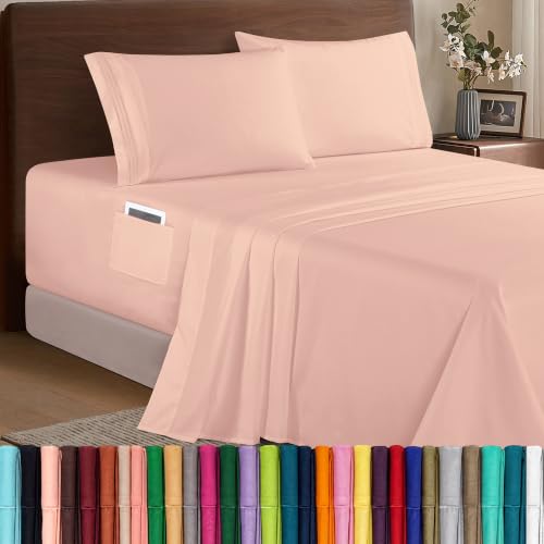 Image of Elegant Comfort Luxury 1500 Premium Hotel Quality Microfiber 4-Piece Sheet Set - Soft, All Around Elastic 18-24 Inches Deep Fitted Sheet - Extra Deep Pocket Sheets, Twin /Twin XL, Blush