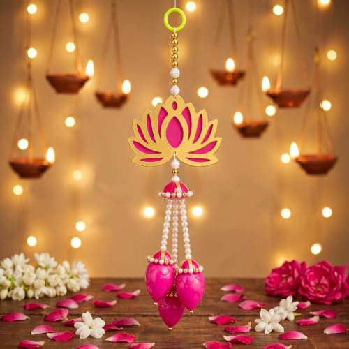 Image of JH Gallery Pearl Bead Lotus - Ganesh Chaturthi Decoration Items for Home, Handmade Ganpati Makhar & Mandap Backdrop, Temple & Wall Hanging Decor (16 Inch, Pack of 5)