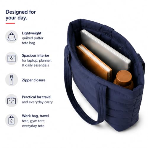 Image of Reebok Womens Tote Bag - Lightweight Carry On Puffer Quilted Tote Bag for Travel Work Travel and Daily Essentials