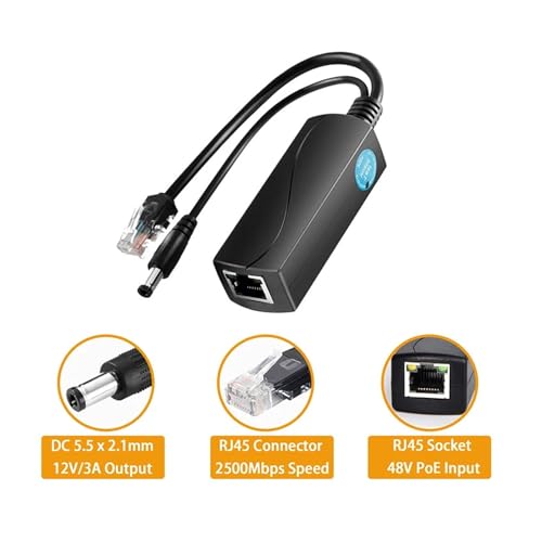 2.5G PoE Splitter, Adaptador de Corriente DC 36W, Conexión 5.5 x 2.1mm, de PoE a DC 12V/3A miniatura 2