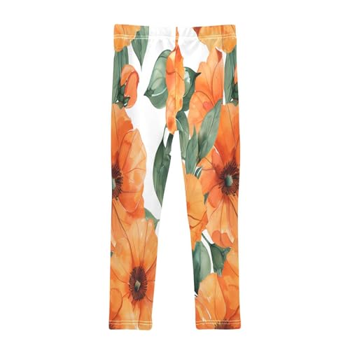 Toddler Girls Leggings Printed Yoga Pants Leggings Orange Flowers Drawn in Watercolor for Kids2