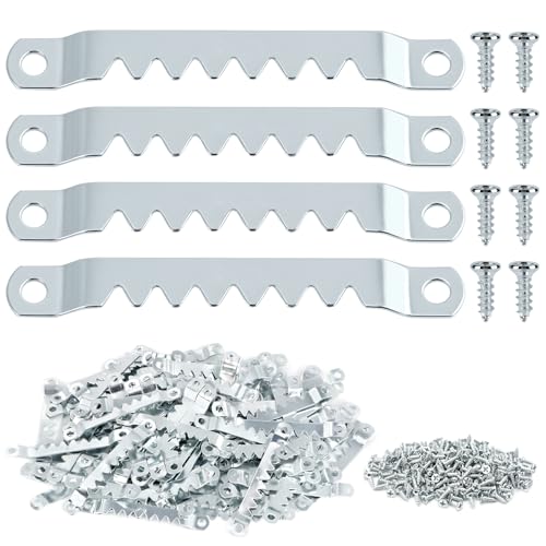 Image of QWORK Sawtooth Hangers Large with Screws, 100 Pcs, Steel with Zinc Finish, Includes 200 #6 x 1 /2 inch Screws, Canvas and Picture Frame Hangers