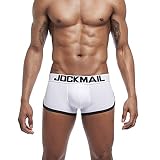 Caleçon Homme Rembourré avec Effet Push-Up Boxer Sexy Taille Basse avec Coque et Coussinets Sous-Vêtements Masculins Confortables (FR/ES, Alpha/lettres, M, Taille normale, Taille normale, blanche)