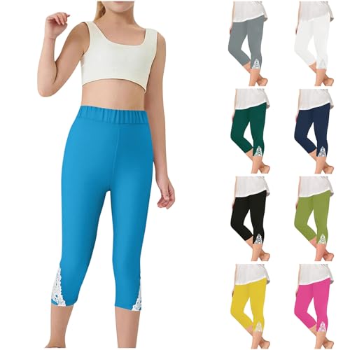 Girls Summer Capri Leggings Cute Lace Patchwork Stretchy Comfy Elastic Waist Footless Leisure Pants for 2-13 Years2