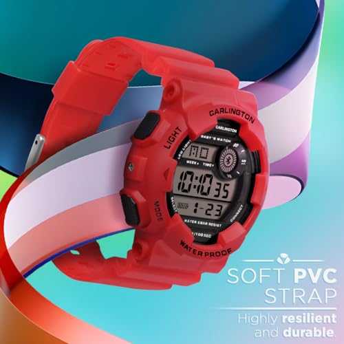 Image of Carlington Kids Digital Watch for Boys and Girls Age 3 to 14 Years Multicoloured Band with Alarm and Date Display - 9121