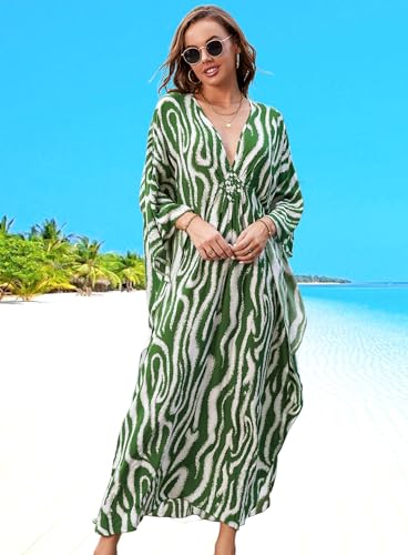 Women's Kaftan Dress Plus Size Moo Moos Print Batwing Sleeves Beach Cover Up for Swimsuit, Lightweight Caftan Dress4