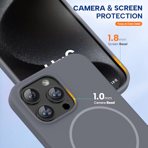 Image of Miracase Magnetic for iPhone 15 Pro Max Case, [Soft Anti-Scratch Microfiber Lining], Compatible with MagSafe, Liquid Silicone Case Shockproof Drop Protection Phone Case for 15 ProMax, Lavender Gray