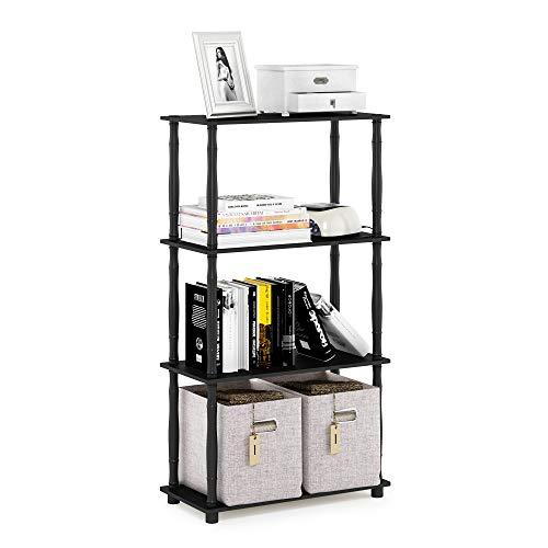 Image of Furinno TURN-N-TUBE Storage Shelves, 4-Tier Book Shelf, Corner Shelf, Toolless Open Shelves, Classic Tubes, for Organization and Storage, Living Room, Home Office, Americano