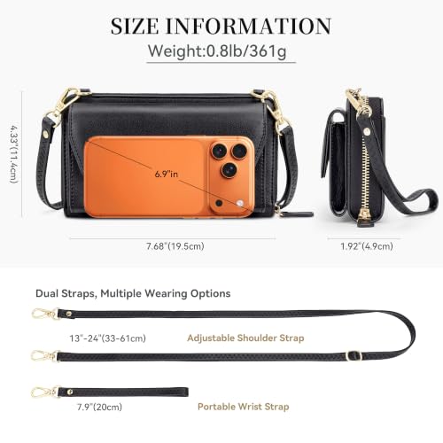 Image of nuoku RFID Blocking Wristlet Wallet for Women, Zip-Around Crossbody Clutch with 2 Removable Straps